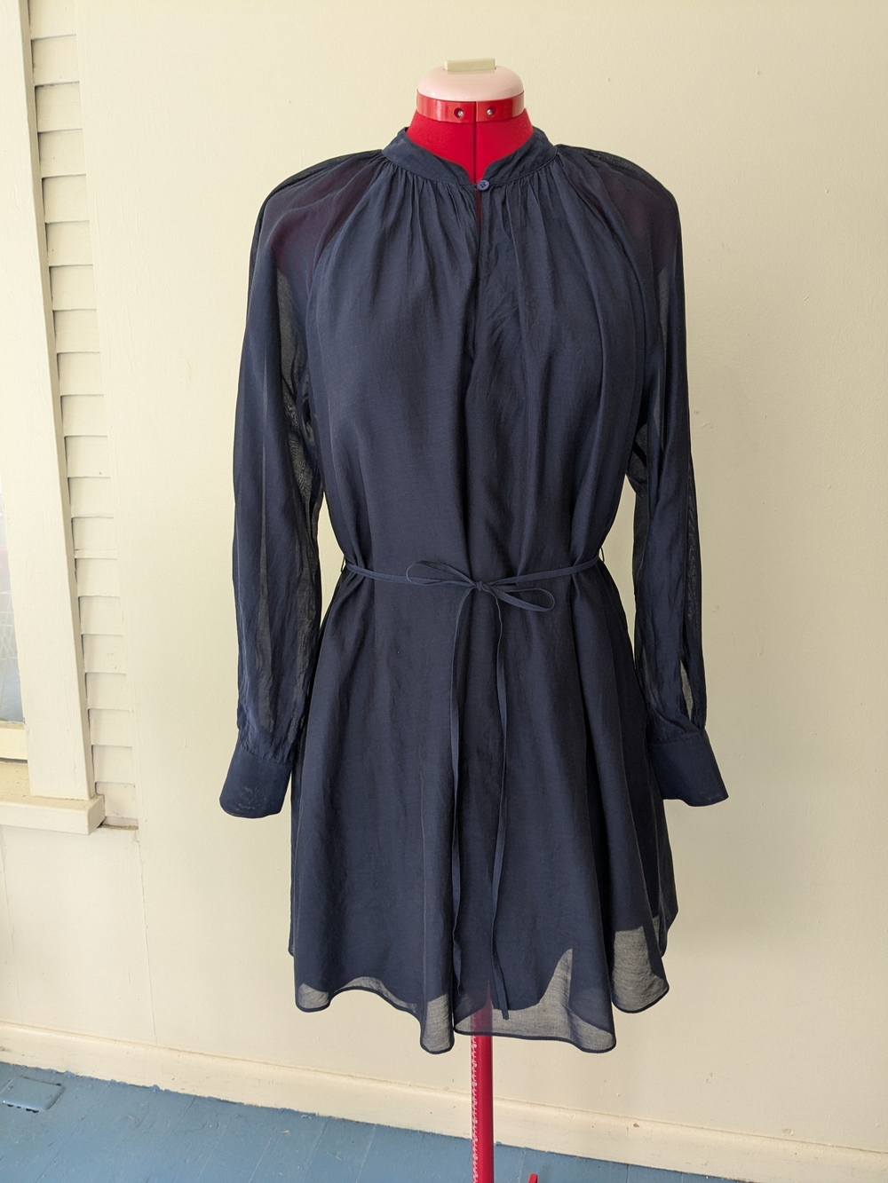 Rebecca Taylor Navy Long-Sleeve Tie-Waist Mini Dress